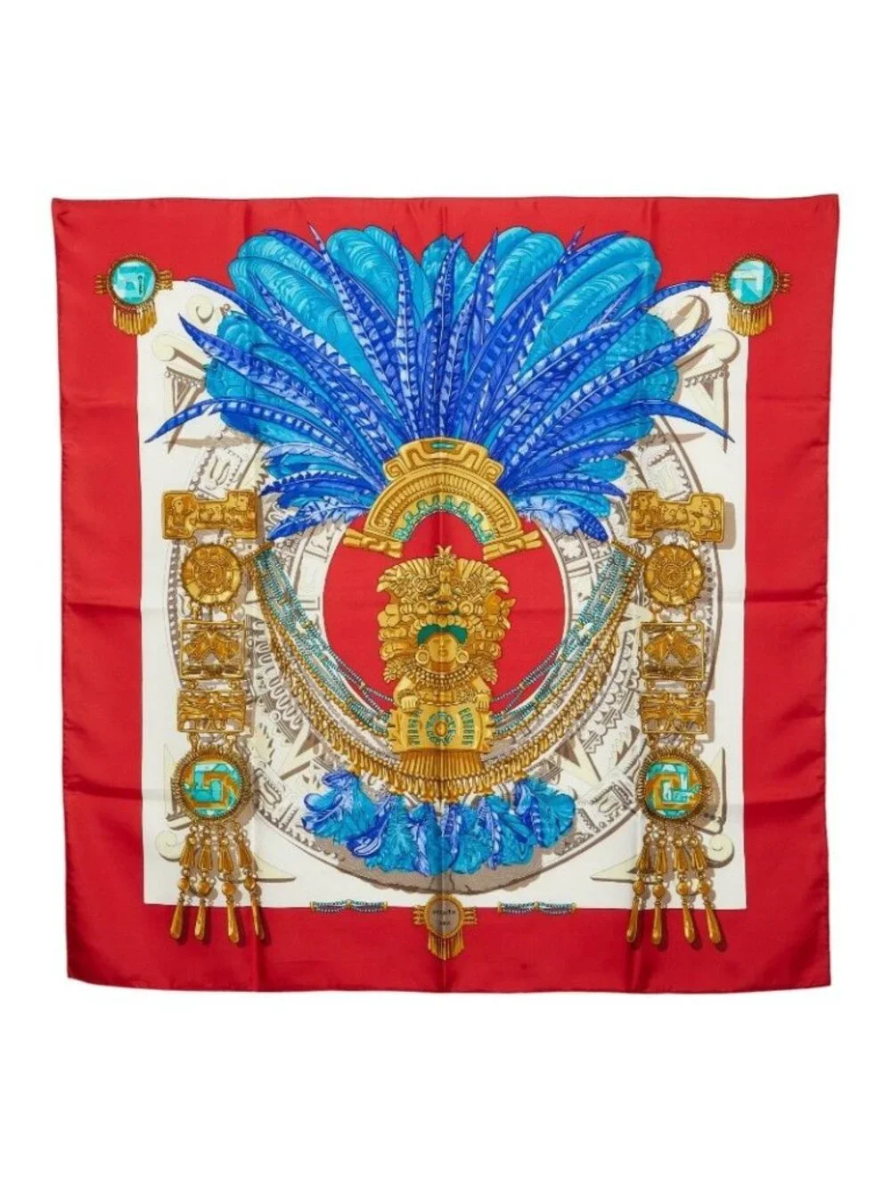 Hermes Carre 90 Mexico Mexique Scarf Red Multicolor Silk